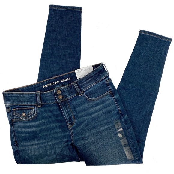 American Eagle Outfitters Denim - Y2K 00s 90s Low Rise Jeggings Dark Blue Skinny Jeans 16 Flap Pockets‎ Flattering